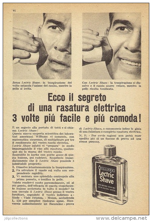 # LECTRIC SHAVE WILLIAMS ITALY 1950s Advert Pubblicità Publicitè Reklame Lotion Lozione BarbaRasage Afeitar Rasierwasser - Unclassified