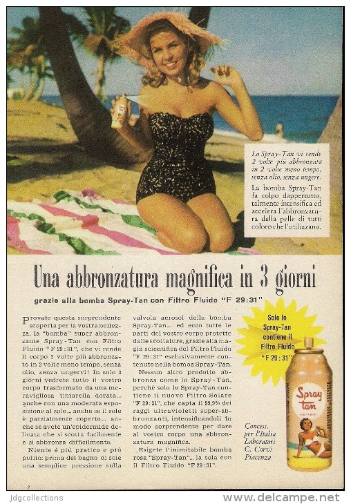 # SPRAY TAN CORVI PIACENZA 1950s Italy Advert Pubblicità Publicitè Reklame Suntan Oil Bronzage Creme Solaire Protector - Unclassified