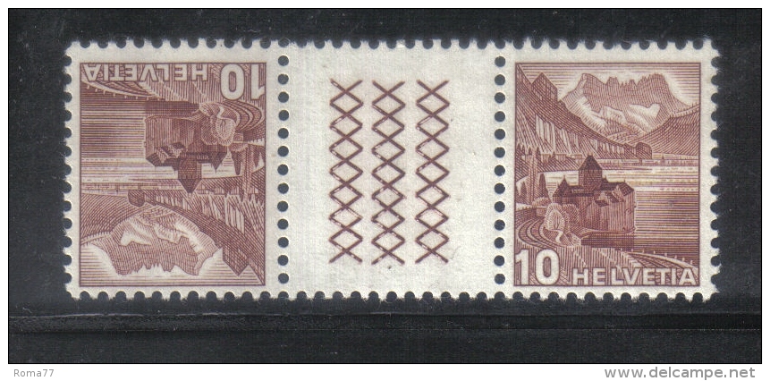 FRZ480B - SVIZZERA , 3 Linee Zigzag Linguellato : Due Nuance Del 10 Cent * Mint - Tête-bêche