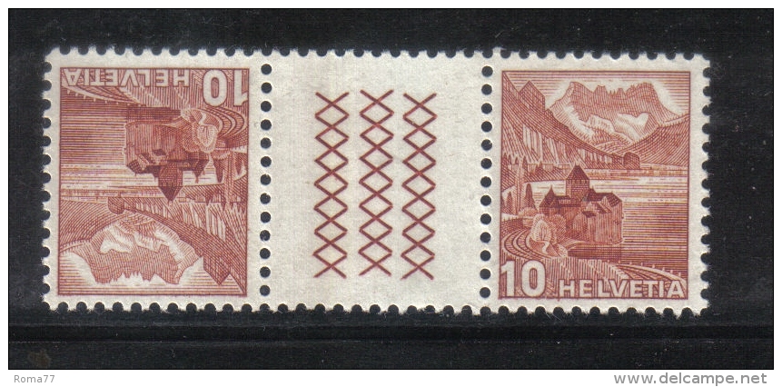 FRZ480B - SVIZZERA , 3 Linee Zigzag Linguellato : Due Nuance Del 10 Cent * Mint - Tête-bêche