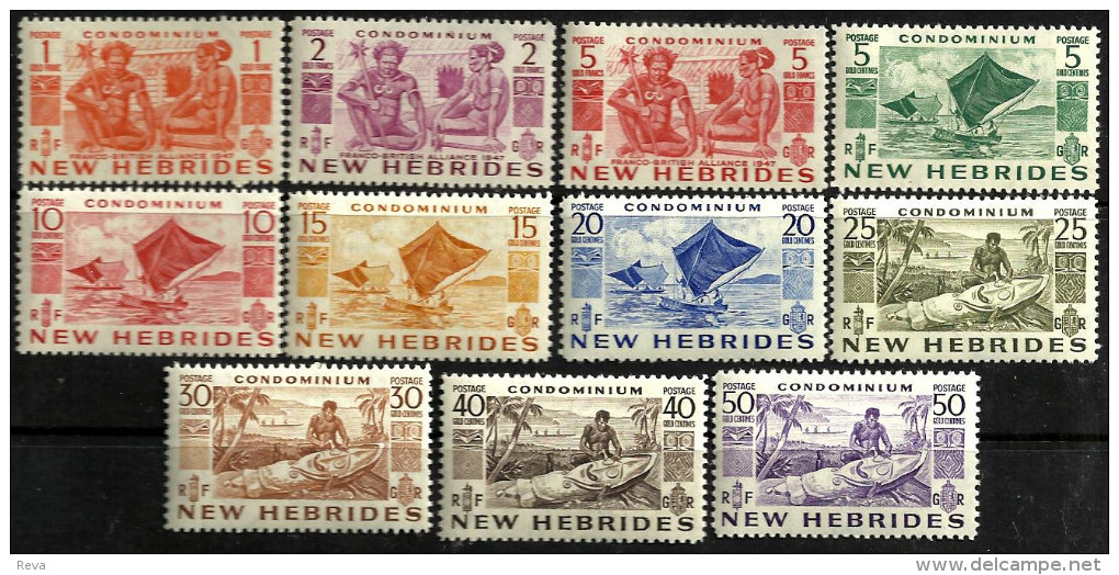 BRITISH NEW HEBRIDES DEFINITIVES MAN WOMAN BOAT SET OF 11 STAMPS 5 CTS-5 FR ISSUED 1953 MUH SG68-78 READ DESCRIPTION !! - Nuovi