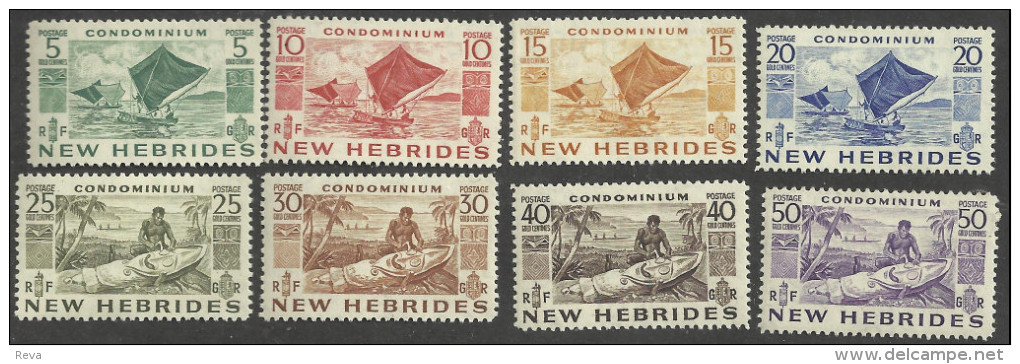 BRITISH NEW HEBRIDES DEFINITIVES MAN WOMAN BOAT SET OF 11 STAMPS 5 CTS-5 FR ISSUED 1953 MUH SG68-78 READ DESCRIPTION !! - Nuevos