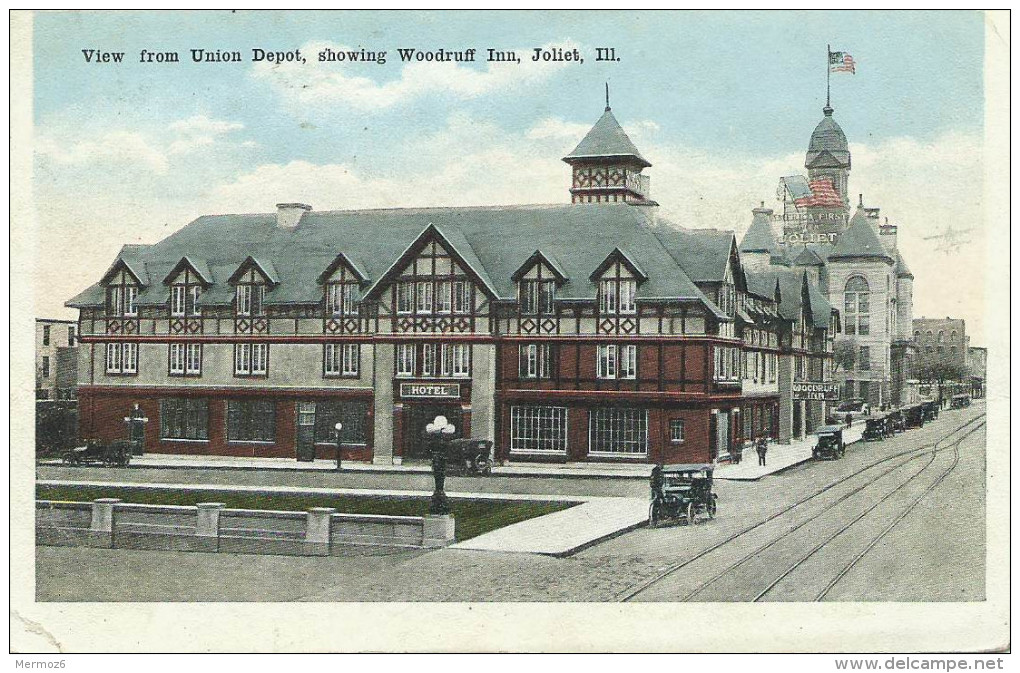 View From Union Depot Showing Woodruff Inn Joliet Ill Kropp Co - Joliet
