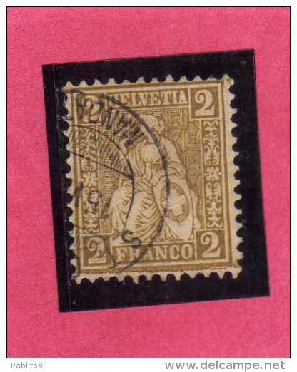 SWITZERLAND SUISSE SCHWEIZ SVIZZERA 1867 1868 HELVETIA CENT. 2 BISTER USATO USED OBLITERE' - Used Stamps