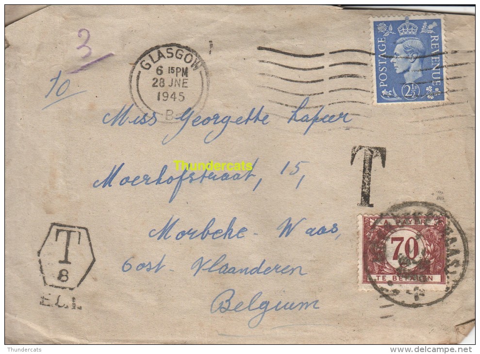 OUDE BRIEF VAN SCHOTLAND SCOTLAND GLASGOW  NAAR MOERBEKE WAAS TAX  1945 - Lettres & Documents