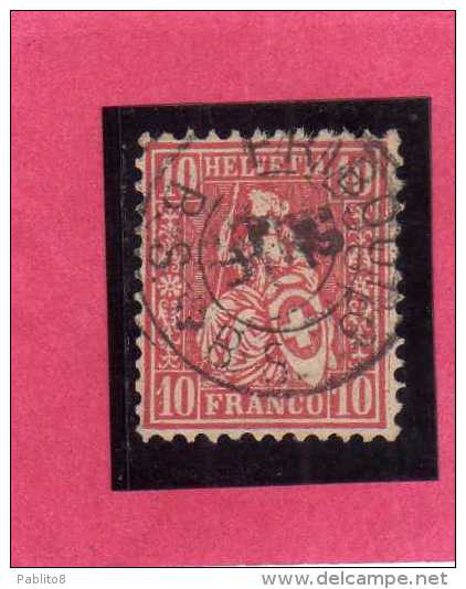 SWITZERLAND - SUISSE - SCHWEIZ - SVIZZERA 1867 1868 HELVETIA CENT. 10 CARMINE USATO USED - Used Stamps