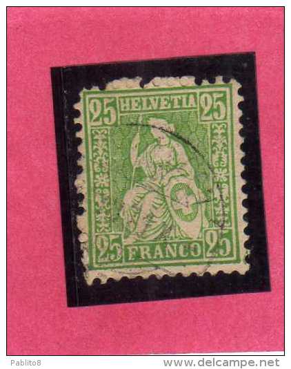 SWITZERLAND - SUISSE - SCHWEIZ - SVIZZERA 1867 1868 HELVETIA CENT. 25 BLUE GREEN USATO USED - Used Stamps