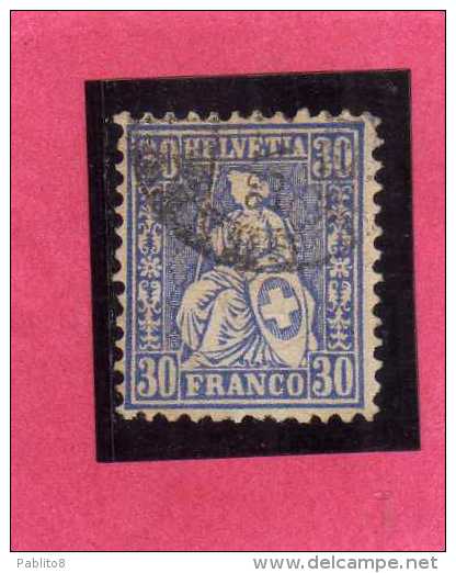 SWITZERLAND - SUISSE - SCHWEIZ - SVIZZERA 1867 1868 HELVETIA CENT. 30 ULTRA USATO USED - Used Stamps
