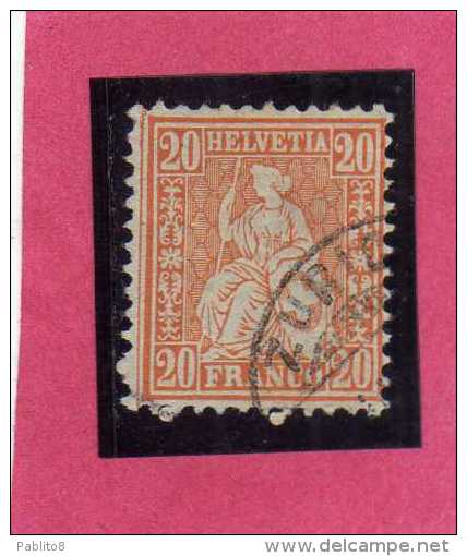 SWITZERLAND - SUISSE - SCHWEIZ - SVIZZERA 1881 HELVETIA CENT. 20 ORANGE SILK THREADS USATO USED - Used Stamps