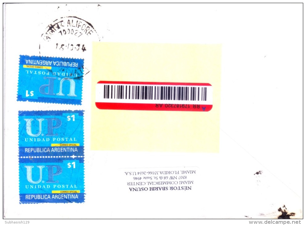 ARGENTINA 2004 REGISTERED COVER POSTED FROM BUENOS AIRES FOR INDIA - Covers & Documents