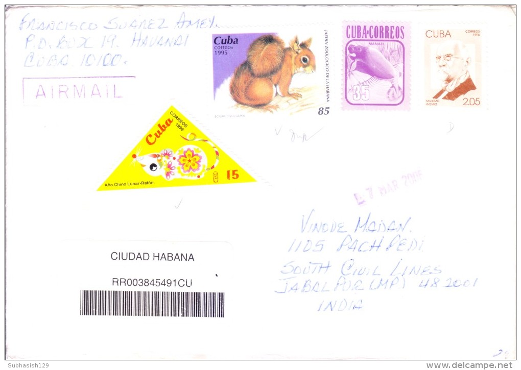 CUBA COMMERCIAL COVER POSTED FROM CIUDAD HABANA FOR INDIA - Poste Aérienne