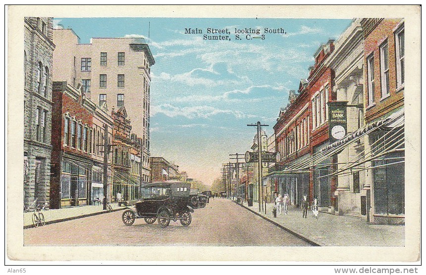 Sumter South Carolina, Main Street Scene, Auto, C1910s/20s Vintage Postcard - Sumter