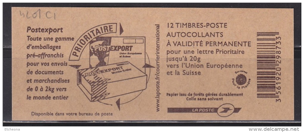 CARNET 12 Marianne De Beaujard, 4201-C1 TVP Bleu Pour CEE Et Suisse -20g  " Postexport" Neuf - Autres & Non Classés