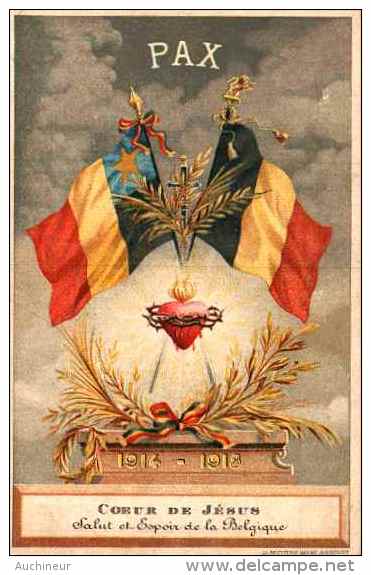 5 Drapeau Belgique - Pax 1914-1918, Sacré-coeur De Jésus Date Militaire - Matériel