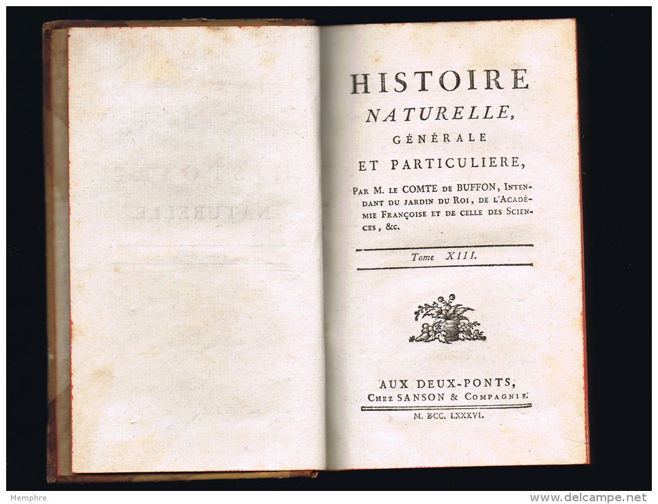 BUFFON, Histoire Naturelle, Générale Et Particulière  Tome 13 Ed. Aux Deux-Ponts Sanson Et Cie  1786  Carte - 1701-1800