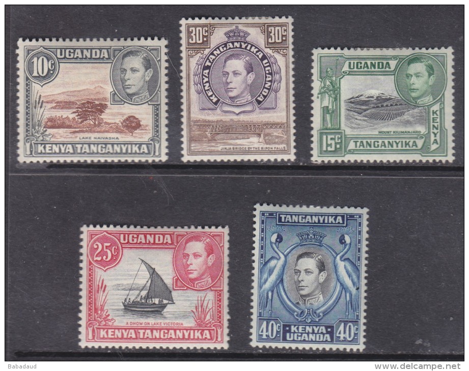 Kenya Uganda Tanganyika, George VI 1952, New Values &amp; Colours, 5c, 15c,25c,30c,40c 5censt  MH * - Kenya, Uganda & Tanganyika