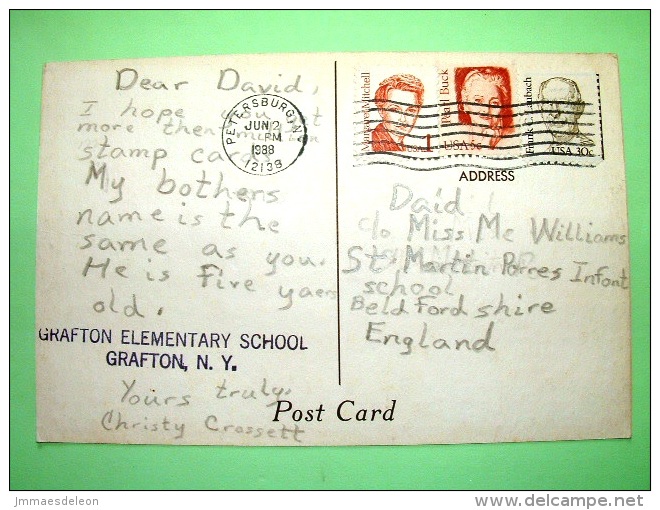 USA 1988 Postcard "mushrooms" Grafton Elementary School To England - Laubach - Pearl Buck Writer - Margaret Mitchell - Lettres & Documents