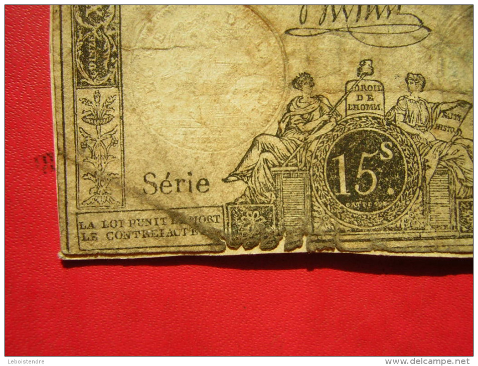 DOMAINES NATIONAUX  ASSIGNAT DE CINQUANTE SOLS PAYABLE AU PORTEUR  SERIE 62  15 S LOI DU 24 OCTOBRE 1792 - Assignats