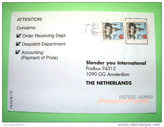 Slovakia 1993 Cover To Holland - Banksa Bystrica Church - Arms - TAX Remark - Storia Postale