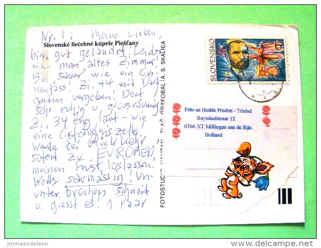 Slovakia 1995 Postcard "Piestany - Flowers - Statue" To Holand - Bathyl - Inventor - Helicopter ? - Cartas & Documentos