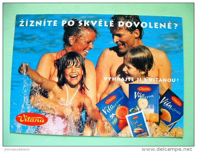 Slovakia 1994 Postcard "family Swimming - Drink Advertisement" To Praha - Olympic Comittee 100 Anniv. - Flag - Running - Lettres & Documents