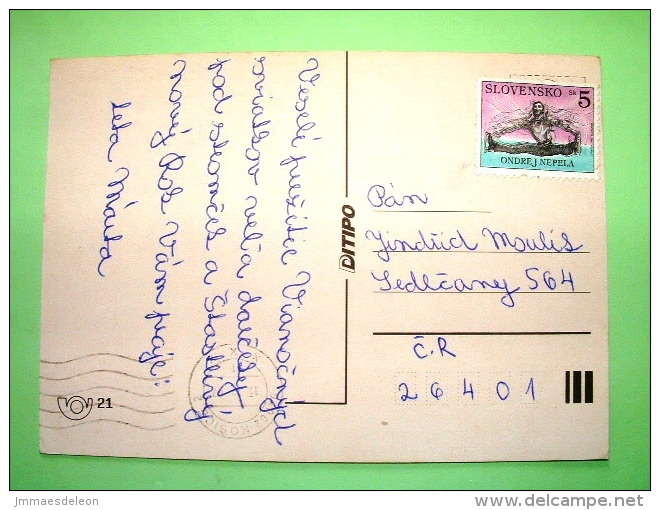 Slovakia 1997 Postcard "Greetings - Candles" To Czech Rep. - Ice Skating - Briefe U. Dokumente