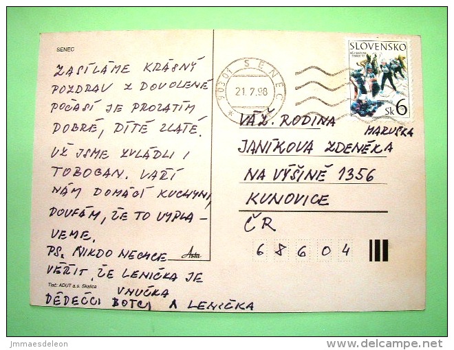 Slovakia 1998 Postcard "Jazera River Beach - Bikini - Boat" To Czech Rep. - Ski - Briefe U. Dokumente