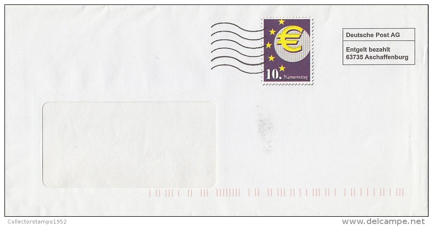104FM- EURO CURRENCY, COVER STATIONERY, ENTIER POSTAUX, GERMANY - Enveloppes - Oblitérées