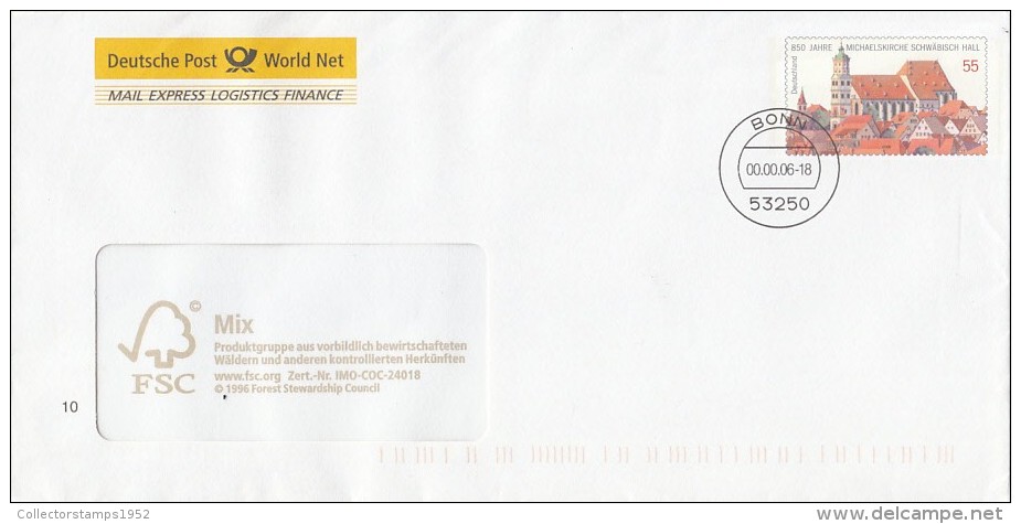 115FM- ST MICHAEL'S CHURCH, COVER STATIONERY, ENTIER POSTAUX, 2006, GERMANY - Covers - Used