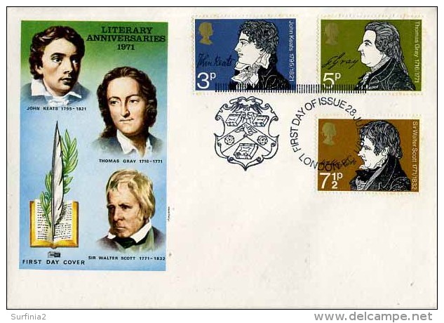 1971 LITERARY FDC - LONDON EC P/M - 1971-1980 Decimal Issues