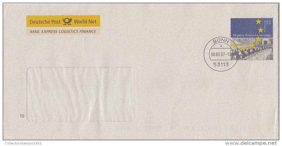 121FM- ROME TREATY ANNIVERSARY, COVER STATIONERY, ENTIER POSTAUX, 2007, GERMANY - Enveloppes - Oblitérées