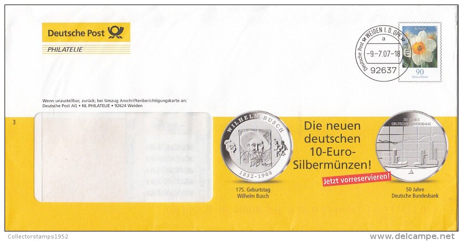 123FM- DAFFODIL, COVER STATIONERY, ENTIER POSTAUX, 2007, GERMANY - Covers - Used