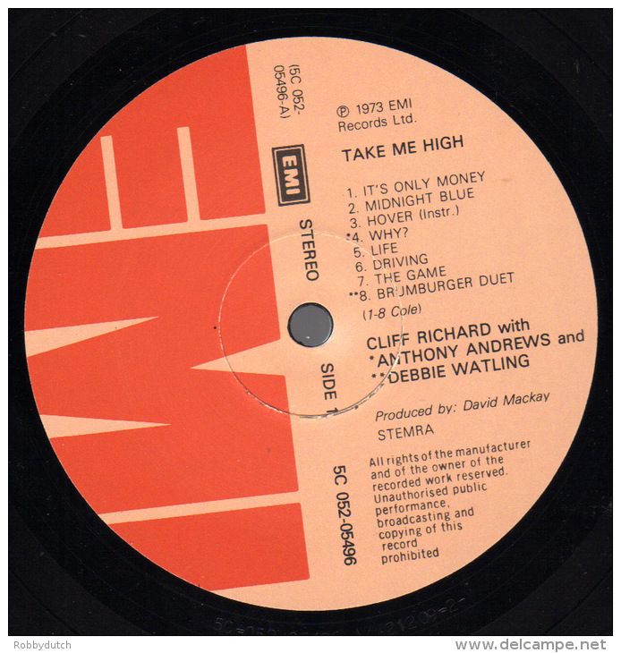 * LP *  CLIFF RICHARD - TAKE ME HIGH (Holland 1973 EX!!!) - Filmmuziek