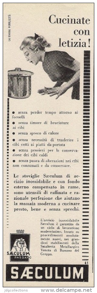 # SAECULUM PENTOLE 1950s Advert Pubblicità Publicitè Reklame Pot Pots Ollas Topfe Household Casa Menage - Manifesti