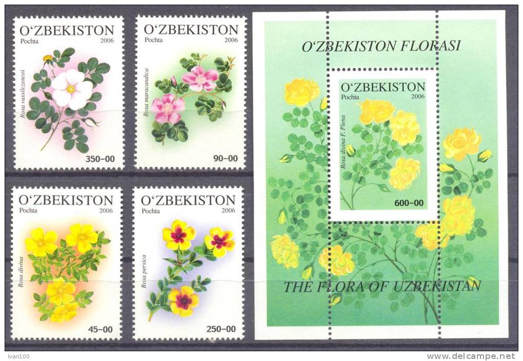 2006. Uzbekistan, Flowers, Roses, 4v + S/s,   Mint/** - Ouzbékistan