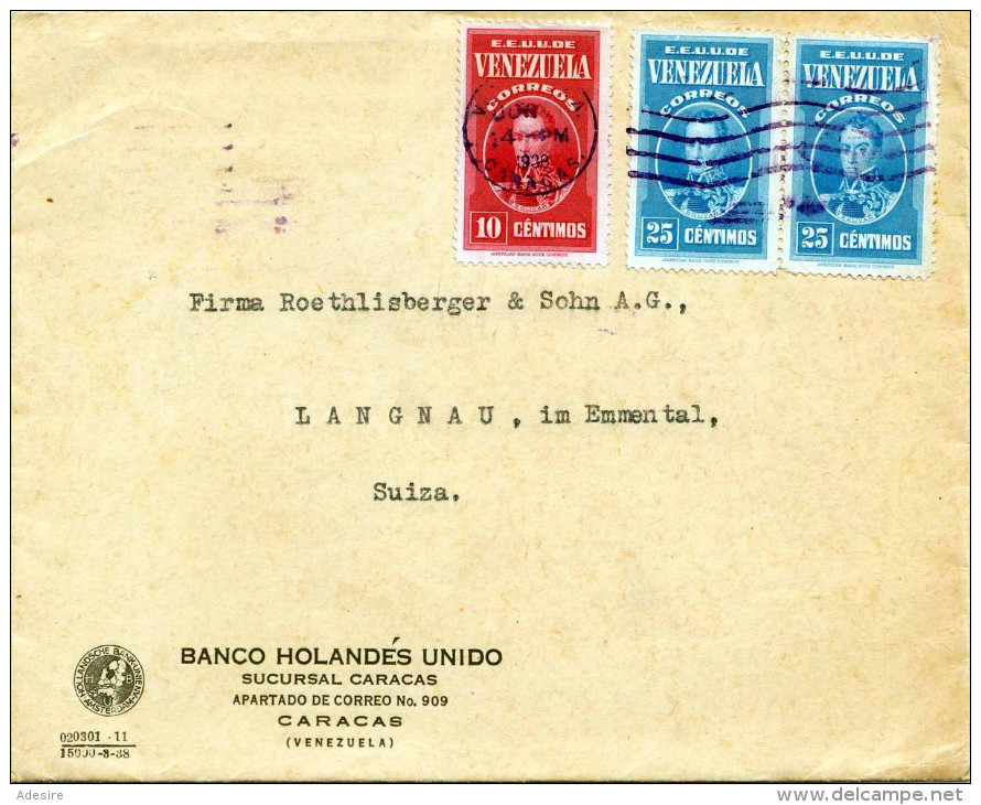 Brief VENEZUELA 1938 - 3 Fach Frankiert, Gelaufen Von Caracas > Langnau Schweiz - Venezuela