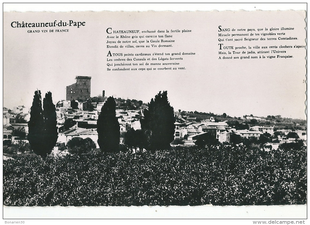 CPSM 84 CHATEAUNEUF DU PAPE 2ème VUE  GRAND VIN DE FRANCE POEME BERNADOTTE - Chateauneuf Du Pape