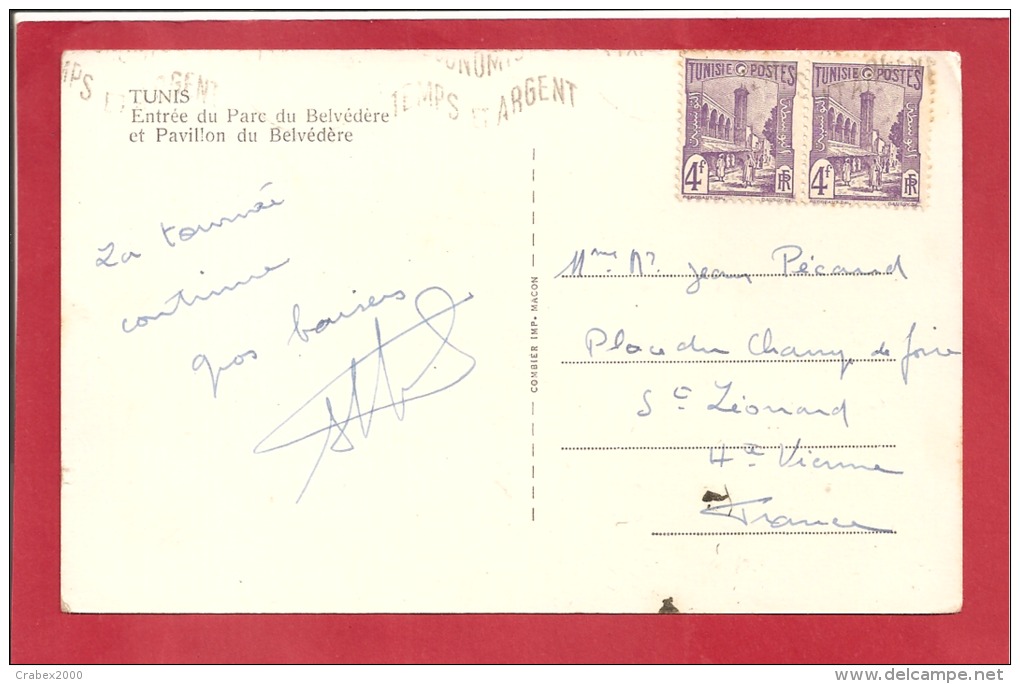 N°Y&T 286X2       TUNIS       Vers    FRANCE  Le       1939  2 SCANS - Covers & Documents