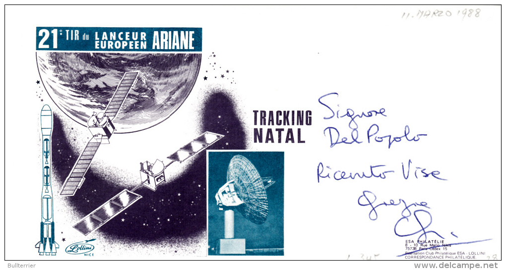 SPACE - FRANCE - 1988-  ARIANE 21  ;TRACKING NATAL  LOLLINI COVER - Europe