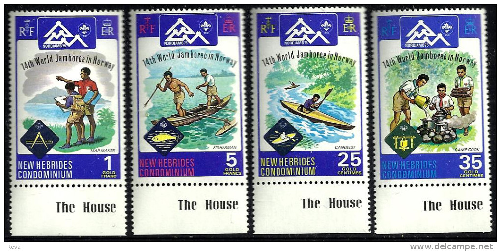 BRITISH NEW HEBRIDES SCOUTS JAMBOREE NORWAY SET OF 4 STAMPS 1-35 CENTIMES ISSUED 1975 MINT SG? READ DESCRIPTION !! - Nuovi