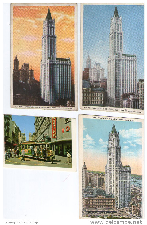 THREE DIFFERENT VIEWS OF THE WOOLWORTH BUILDING NEW YORK - WOOLWORTHS SAN Fran  WITH CABLE CAR - Otros Monumentos Y Edificios