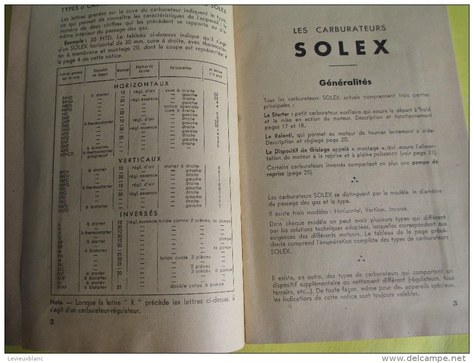 Notice  De Montage Et Réglage / N° 15/ Carburateurs SOLEX/ Neuilly/ 1948    AC101 - Motorräder