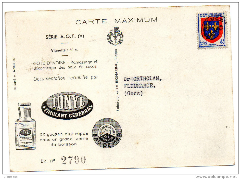 IONYL )  SERIE COMPLETE CARTES MAXIMUM -  PAYS   A O F   -NUMEROTEES - SUPERBES TIMBRES (philathelie) R/V