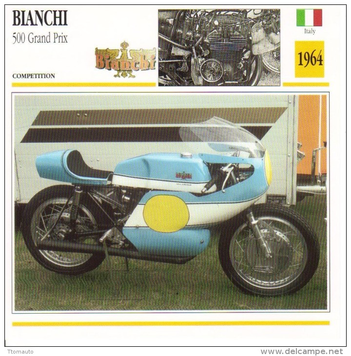 Bianchi 500 Grand Prix  (1964)  -  Moto De Course  -  Ernesto Brambilla   - Fiche Technique/Carte De Collection - Motociclismo