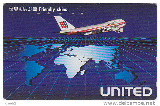 Télécarte Japon / 110-138678 - AVION UNITED & Map - Air Plane Japan Phonecard USA Airlines - FLUGZEUG Telefonkarte - 537 - Avions