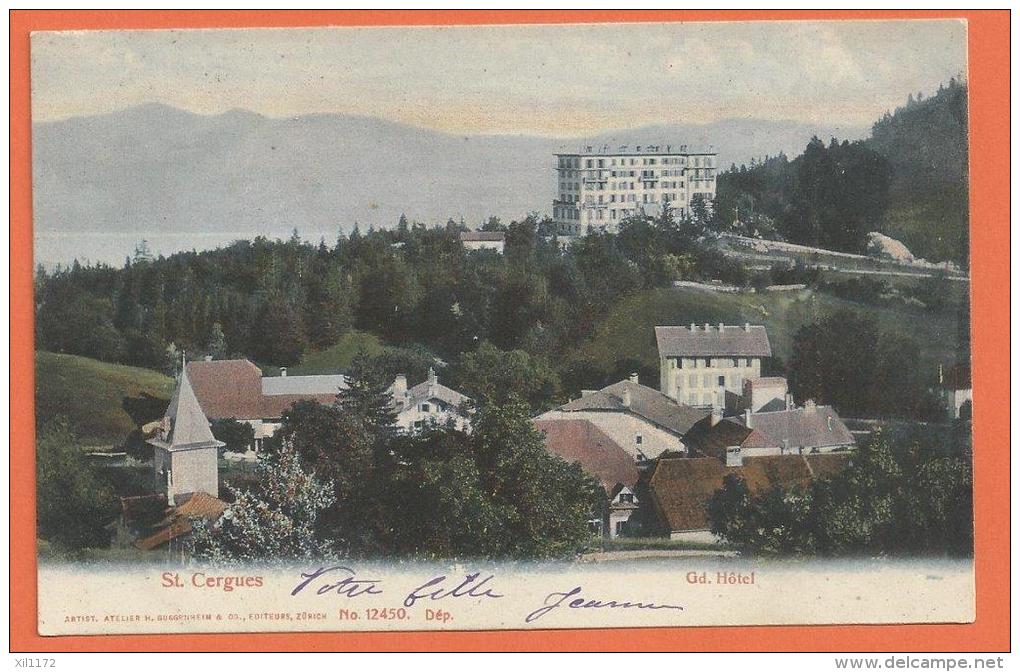 JAG-05 St.Cergues  L'Eglise Et Grand Hôtel , .  Cachet St Cergues 1905 - Saint-Cergue