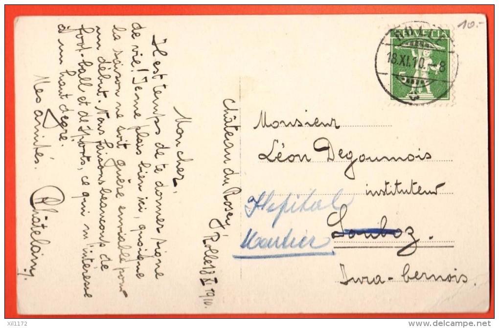 JAG-17  Château De Rolle Barque Et Voile Latine. Cachet 1910 Pour Moutier - Rolle