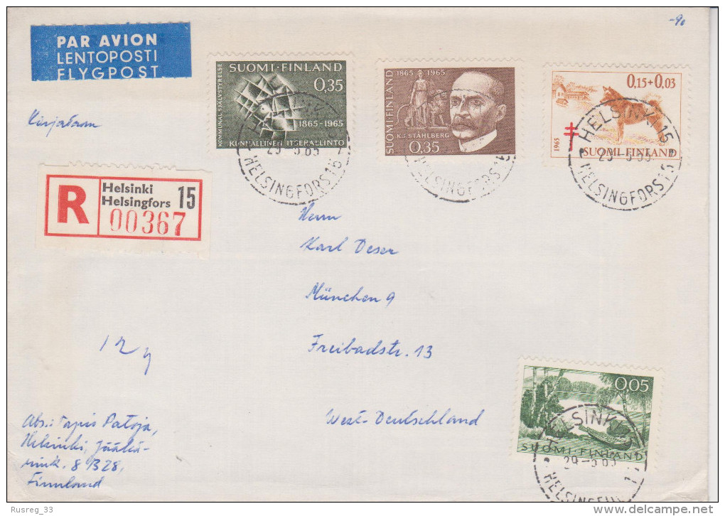 B8 Finnland Finland Finlande Suomi 1965 R-Brief Von Helsinki Nach München - Storia Postale