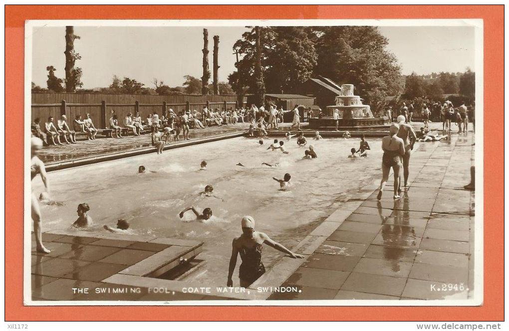 JAC1-01 Swindon The Swimming Pool, Coate Water, ANIMATED.  Postally Used In 1955 - Autres & Non Classés