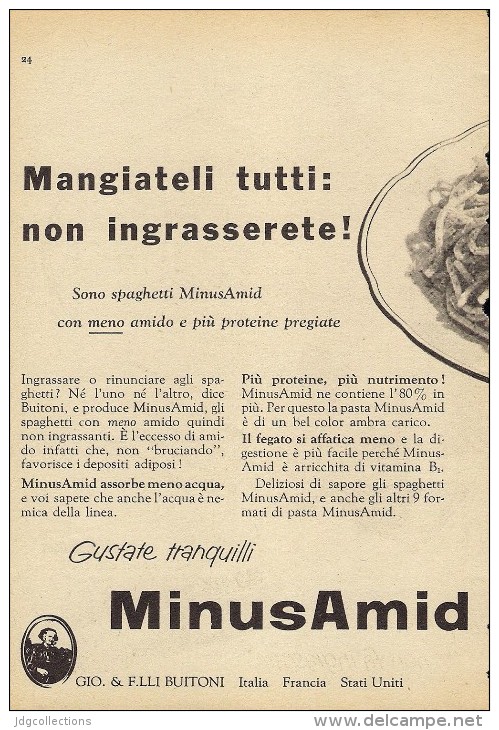 # PASTA BUITONI  MINUSAMID 1950s Advert Pubblicità Publicitè Publicidad Reklame Food Alimentation Alimentos Lebensmittel - Manifesti